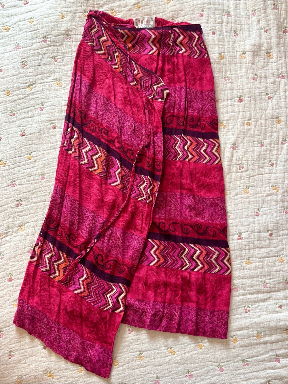 Vintage Pink Chevron & Stripe Wrap Skirt Maxi Long Skirt